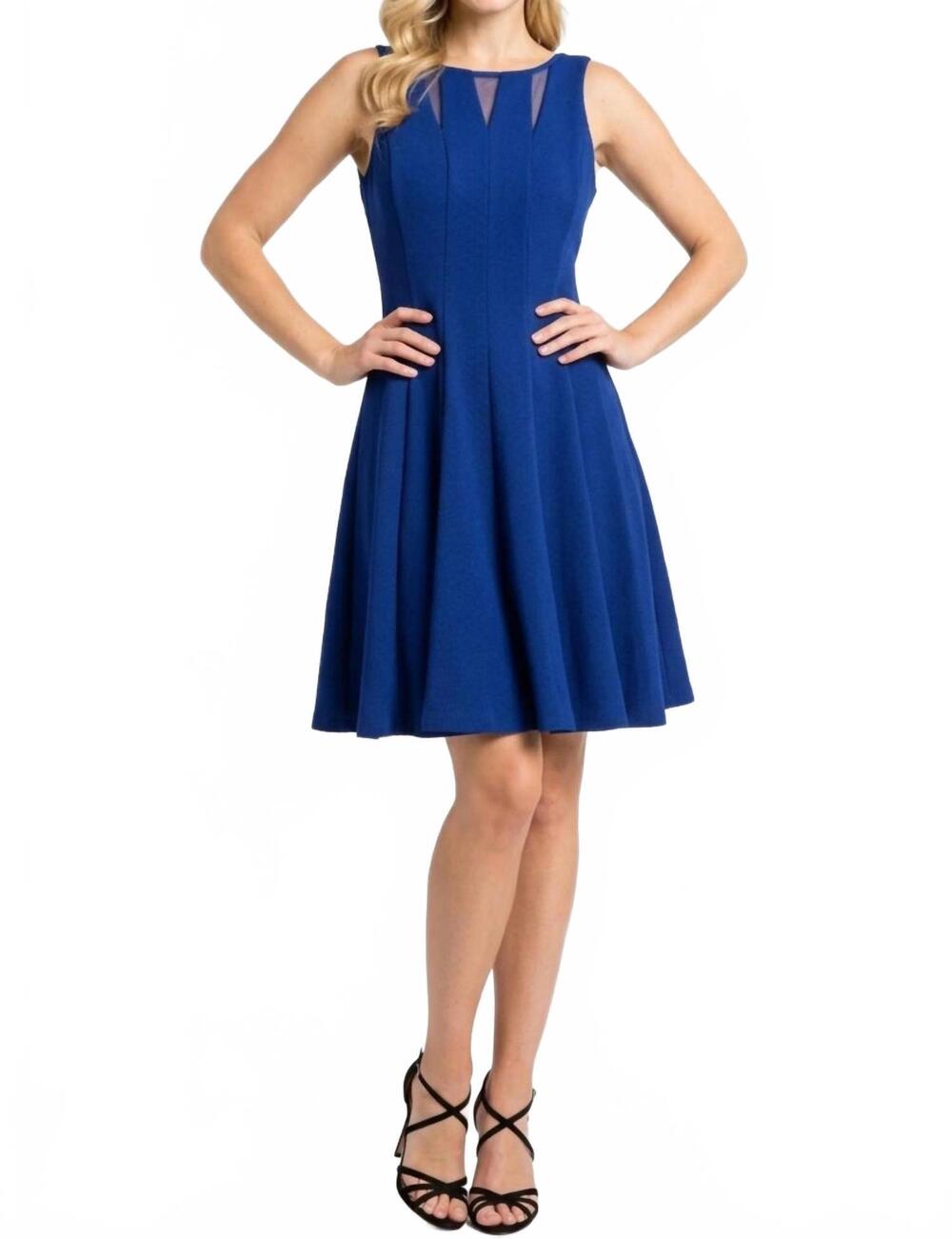 NEW GABBY SKYE illusion mesh fit and flare party dress in cobalt